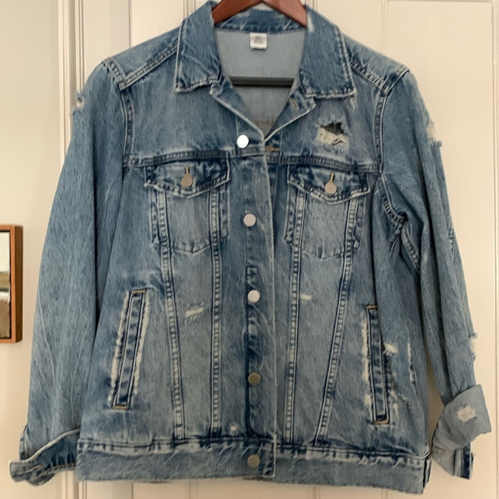 H & M &Denim distressed jean jacket size 10 womens